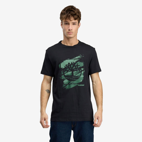 Timberland Mens Rugged Logo Chest Ss Tee in Black