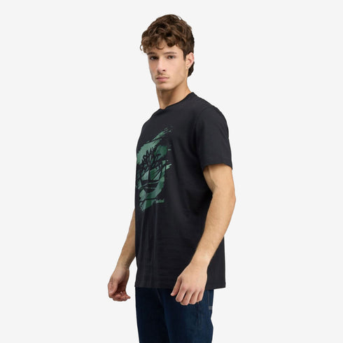 Timberland Mens Rugged Logo Chest Ss Tee in Black