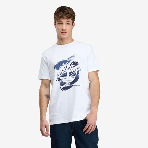 Timberland Mens Rugged Logo Chest Ss Tee in White