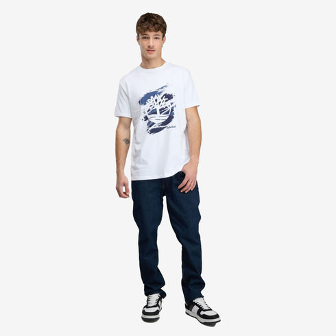 Timberland Mens Rugged Logo Chest Ss Tee in White