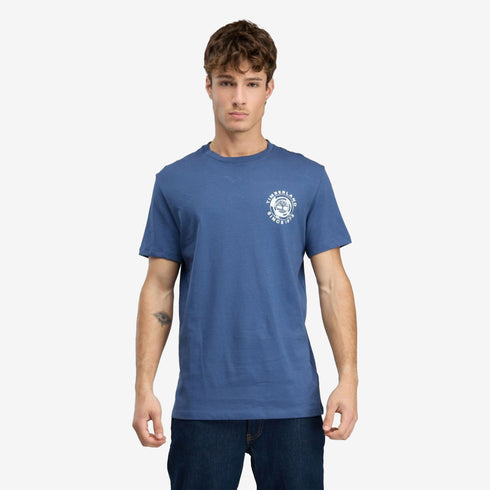 Timberland Mens Rugged Logo Texture Ss Tee in Blue