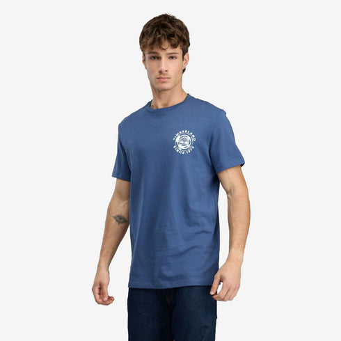 Timberland Mens Rugged Logo Texture Ss Tee in Blue