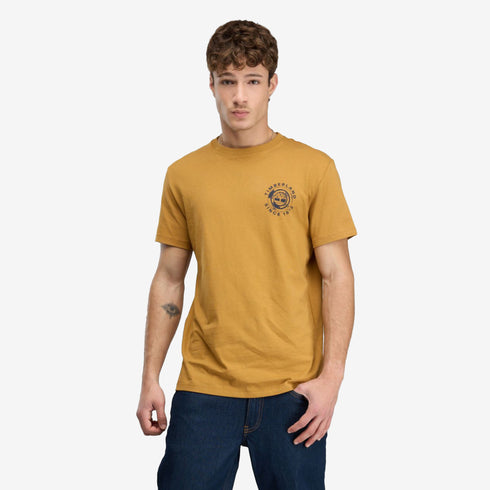 Timberland Mens Rugged Logo Texture Ss Tee in Brown