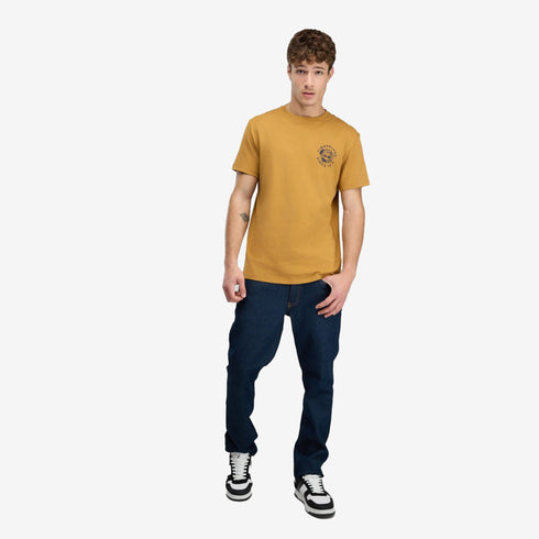 Timberland Mens Rugged Logo Texture Ss Tee in Brown
