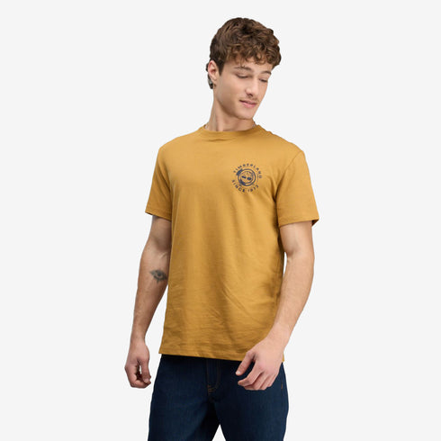 Timberland Mens Rugged Logo Texture Ss Tee in Brown