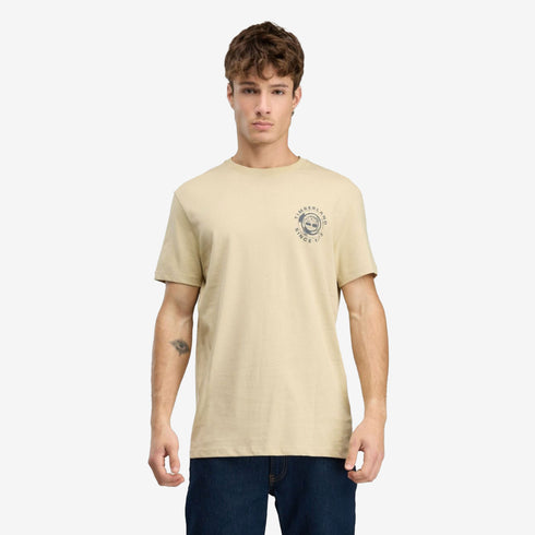 Timberland Mens Rugged Logo Texture Ss Tee in Beige