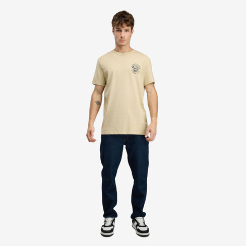 Timberland Mens Rugged Logo Texture Ss Tee in Beige