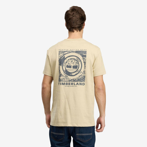 Timberland Mens Rugged Logo Texture Ss Tee in Beige