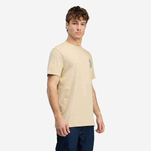 Timberland Mens Rugged Logo Texture Ss Tee in Beige