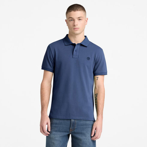 Timberland Mens Oyster River Chest Logo Ss Polo (Slim) in Blue