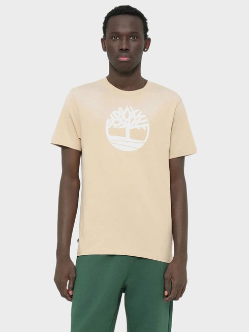 Timberland Mens Kennebec River Tree Logo Short Sleeve Tee in Beige