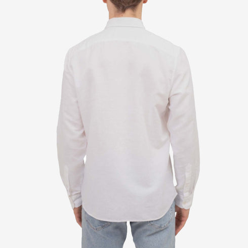Timberland Mens Lovell Lake Cotton and Linen Long Sleeve Shirt in White