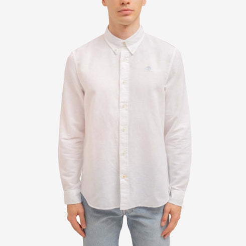 Timberland Mens Lovell Lake Cotton and Linen Long Sleeve Shirt in White