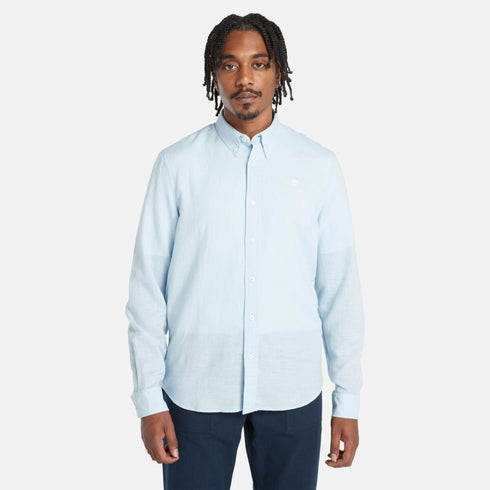 Timberland Mens Lovell Lake Cotton/Linen Long Sleeve Shirt in Blue