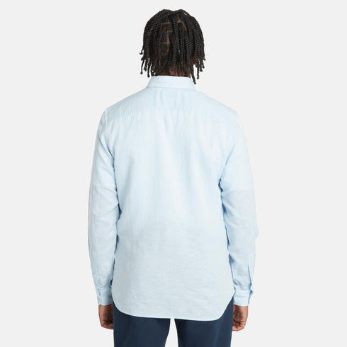 Timberland Mens Lovell Lake Cotton/Linen Long Sleeve Shirt in Blue