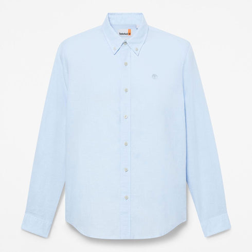 Timberland Mens Lovell Lake Cotton/Linen Long Sleeve Shirt in Blue