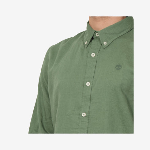 Timberland Mens Lovell Lake Cotton and Linen Long Sleeve Shirt in Green