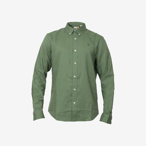 Timberland Mens Lovell Lake Cotton and Linen Long Sleeve Shirt in Green