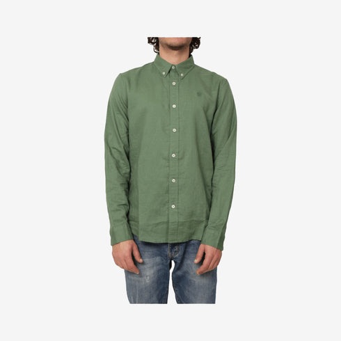 Timberland Mens Lovell Lake Cotton and Linen Long Sleeve Shirt in Green
