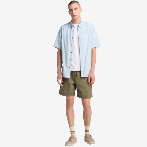 Timberland Mens Short Sleeve Stretch Poplin Shirt in Blue
