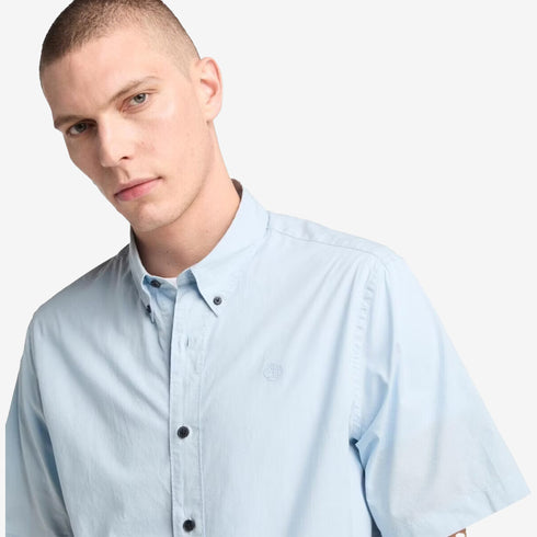 Timberland Mens Short Sleeve Stretch Poplin Shirt in Blue
