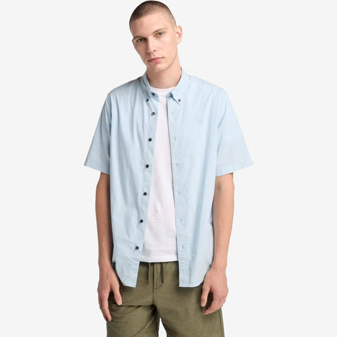 Timberland Mens Short Sleeve Stretch Poplin Shirt in Blue
