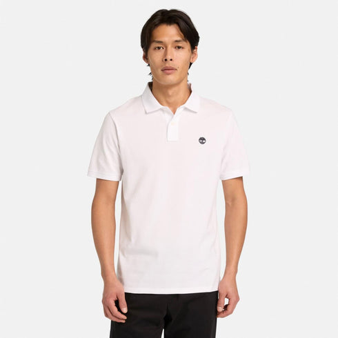 Timberland Mens Branded Collar Short Sleeve Polo in White
