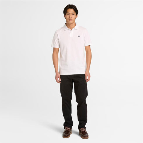 Timberland Mens Branded Collar Short Sleeve Polo in White