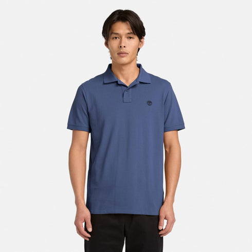Timberland Mens Branded Collar Short Sleeve Polo in Blue