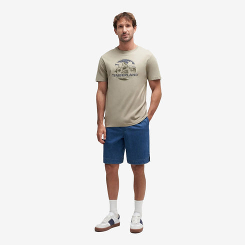 Timberland Mens Mountain Graphic Short Sleeve Tee in Beige