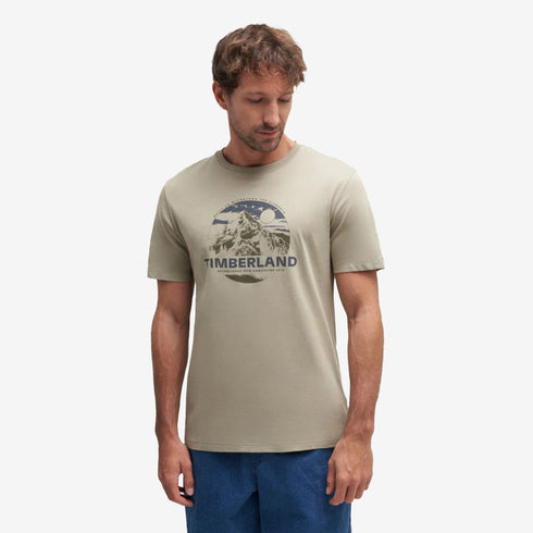 Timberland Mens Mountain Graphic Short Sleeve Tee in Beige
