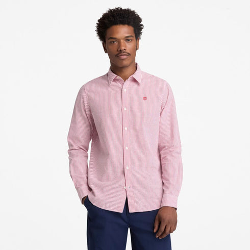 Timberland Mens Ls Seersucker Striped Shirt (Regular) in Red