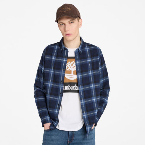 Timberland Mens Midweight Flannel Check Shirt in Dark Blue