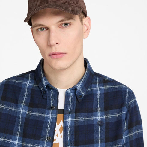 Timberland Mens Midweight Flannel Check Shirt in Dark Blue