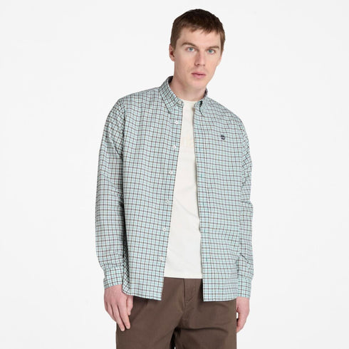 Timberland Mens Stretch Poplin Gingham Shirt in Light Blue