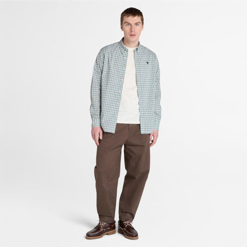 Timberland Mens Stretch Poplin Gingham Shirt in Light Blue