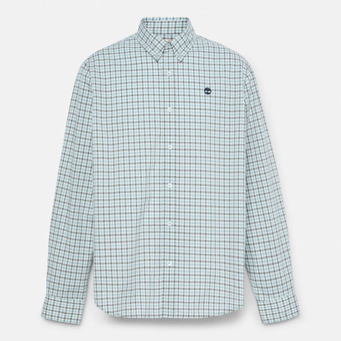Timberland Mens Stretch Poplin Gingham Shirt in Light Blue