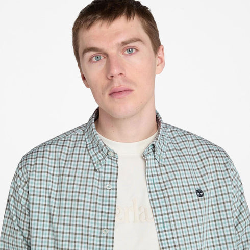 Timberland Mens Stretch Poplin Gingham Shirt in Light Blue
