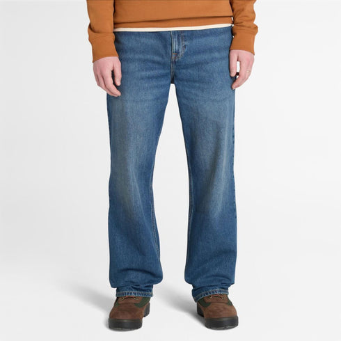 Timberland Mens Back Embroidered Tree Logo Denim Pant - Jeans in Medium Blue