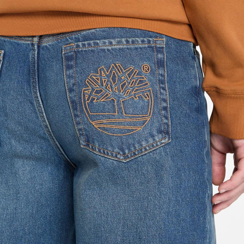 Timberland Mens Back Embroidered Tree Logo Denim Pant - Jeans in Medium Blue