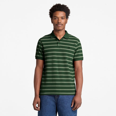 Timberland Mens Millers River 4 Rows Stripes Short Sleeve Polo in Green