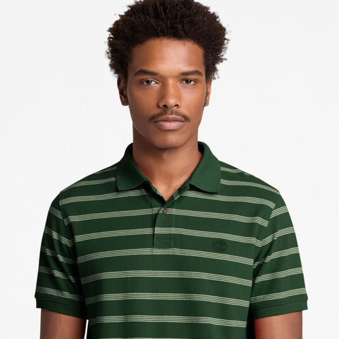 Timberland Mens Millers River 4 Rows Stripes Short Sleeve Polo in Green