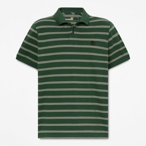 Timberland Mens Millers River 4 Rows Stripes Short Sleeve Polo in Green