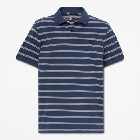 Timberland Mens Millers River 4 Rows Stripes Short Sleeve Polo in Blue