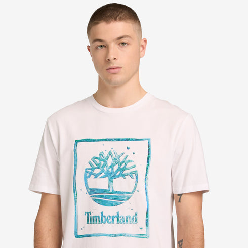 Timberland Mens Water Stack Logo Short Sleeve Tee in White
