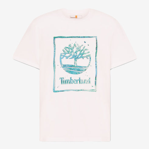 Timberland Mens Water Stack Logo Short Sleeve Tee in White