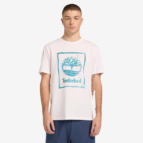 Timberland Mens Water Stack Logo Short Sleeve Tee in White