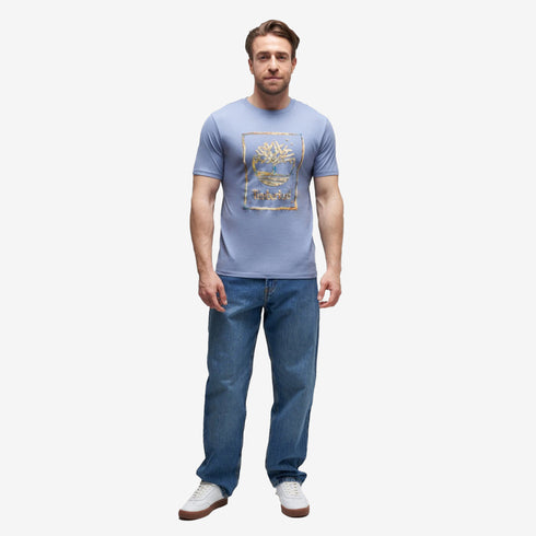 Timberland Mens Water Stack Logo Short Sleeve Tee in Blue