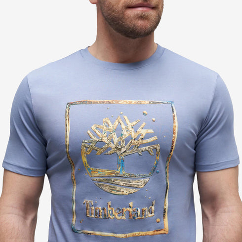 Timberland Mens Water Stack Logo Short Sleeve Tee in Blue