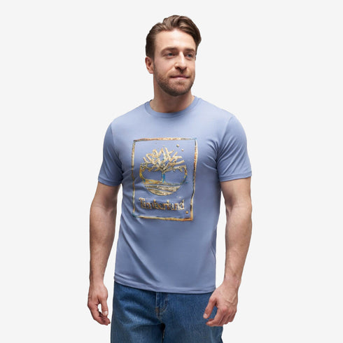 Timberland Mens Water Stack Logo Short Sleeve Tee in Blue